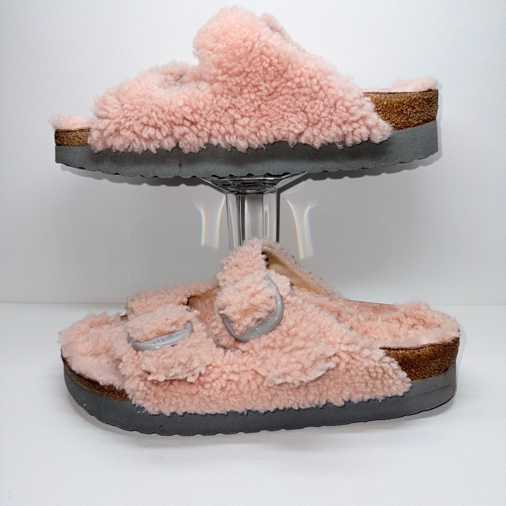 Birkenstock Plush Shearling Platform Sandals - Light Pink - Picture 7 of 9